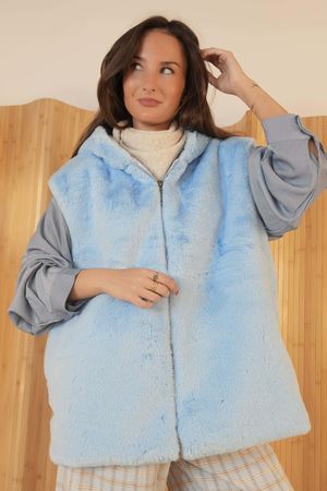Mara Luxury Faux Fur Hooded Gilet Baby Blue
